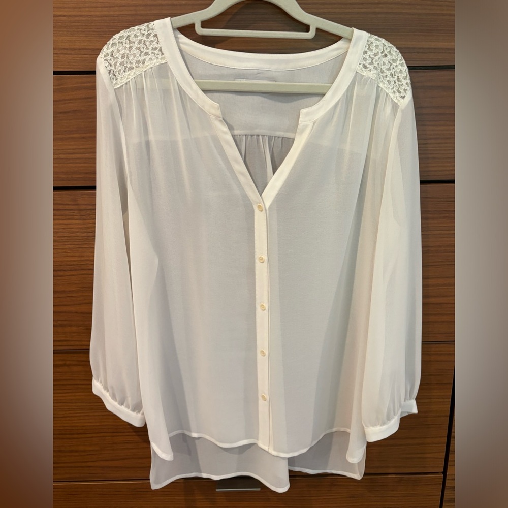 Hinge Sheer Silk Blouse in Cream, size Small.